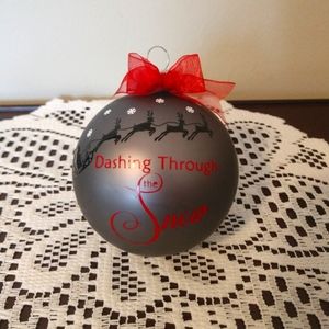 3" Gray Glass Dashing through the Snow Santa Reindeer Christmas Ornament